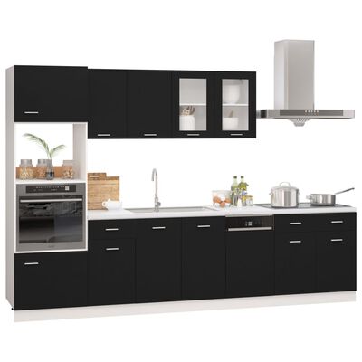 vidaXL 7 pcs conjunto armários de cozinha derivados de madeira preto