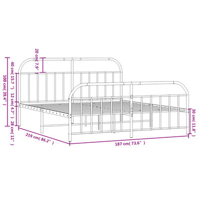 vidaXL Estrutura de cama com cabeceira e pés 183x213 cm metal branco