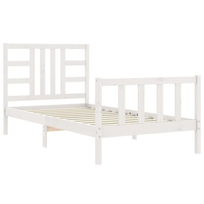 vidaXL Estrutura de cama com cabeceira 90x190 cm madeira maciça branco