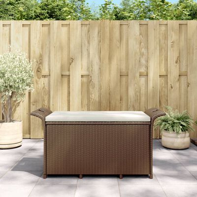 vidaXL Banco de jardim com almofadão 116x46x57 cm vime PE castanho