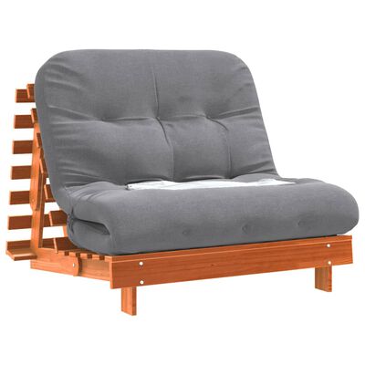 vidaXL Sofá-cama futon c/ colchão madeira de pinho maciça castanho-mel