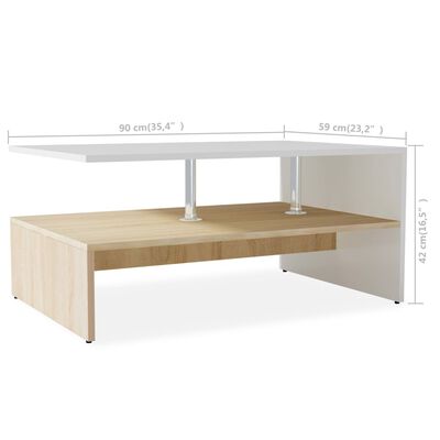 vidaXL Mesa de centro derivados de madeira 90x59x42 cm carvalho/branco