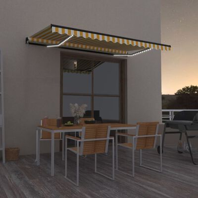 vidaXL Toldo retrátil manual com LED 400x350 cm amarelo e branco