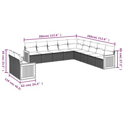 vidaXL 11 pcs conjunto sofás de jardim c/ almofadões vime PE cinzento