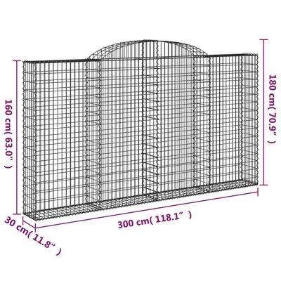 vidaXL Cestos gabião arqueados 2pcs 300x30x160/180cm ferro galvanizado