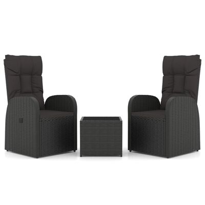 vidaXL 3 pcs conjunto lounge de jardim vime PE e aço preto