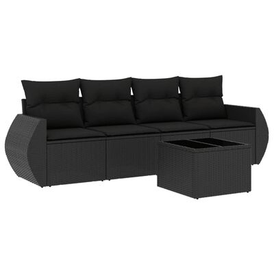 vidaXL 5 pcs conjunto sofás de jardim com almofadões vime PE preto