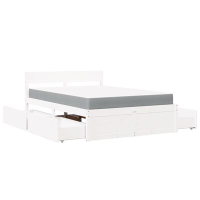 vidaXL Cama com gavetas e colchão 140x190 cm pinho maciço branco