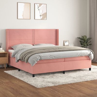 vidaXL Cama com molas/colchão 200x200 cm veludo rosa