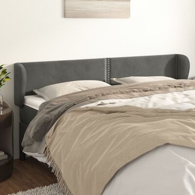 vidaXL Cabeceira de cama c/ abas veludo 203x23x78/88cm cinzento-escuro