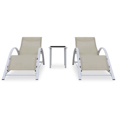 vidaXL Espreguiçadeiras com mesa 2 pcs alumínio cor creme