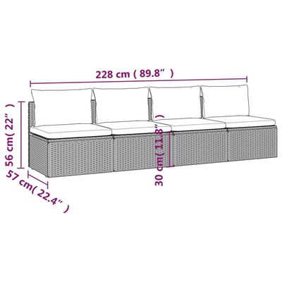 vidaXL 4 pcs conjunto lounge de jardim c/ almofadões vime PE cinzento