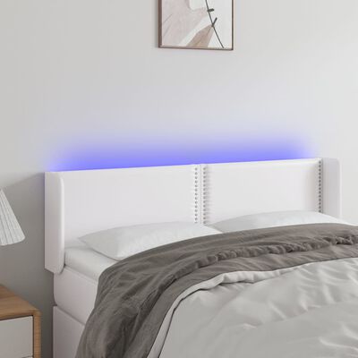 vidaXL Cabeceira de cama c/ LED couro artificial 147x16x78/88cm branco