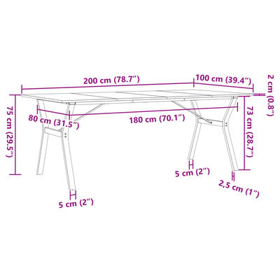 vidaXL Mesa de jantar estrutura em Y 200x100x75 cm pinho/ferro fundido