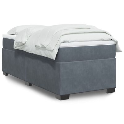 vidaXL Cama com molas/colchão 100x200 cm veludo cinza-escuro