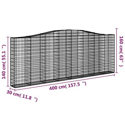 vidaXL Cestos gabião arqueados 25 pcs 400x30x140/160 ferro galvanizado