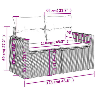 vidaXL 8 pcs conjunto de sofás p/ jardim com almofadões vime PE bege