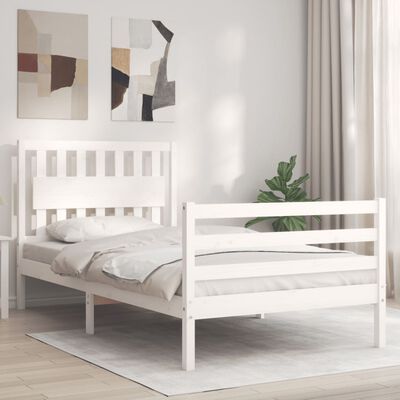 vidaXL Estrutura de cama com cabeceira 100x200cm madeira maciça branco