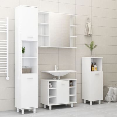 vidaXL 3 pcs conj. móveis casa de banho contraplacado branco brilhante