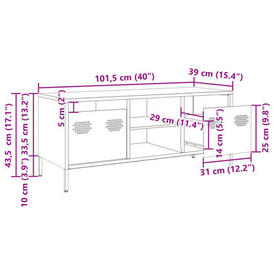 vidaXL Móvel de TV 101,5x39x43,5 cm aço laminado a frio verde-azeitona