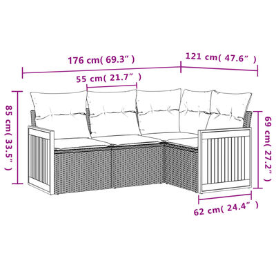 vidaXL 5 pcs conjunto sofás de jardim com almofadões vime PE preto