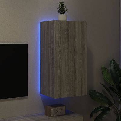 vidaXL Móvel de parede p/ TV c/ luzes LED 40,5x35x80cm cinzento sonoma