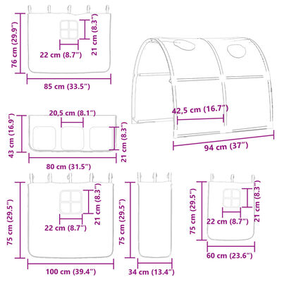 vidaXL Cama alta para criança com túnel 80x200 cm pinho maciço azul