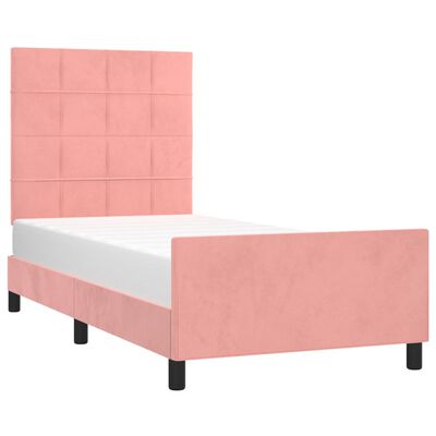 vidaXL Estrutura de cama c/ cabeceira 90x200 cm veludo rosa