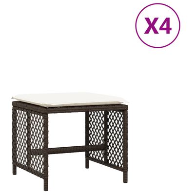 vidaXL Bancos jardim com almofadões 4 pcs 41x41x36 cm vime PE castanho