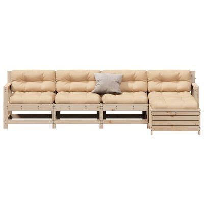 vidaXL 5 pcs conjunto lounge de jardim c/ almofadões pinho maciço