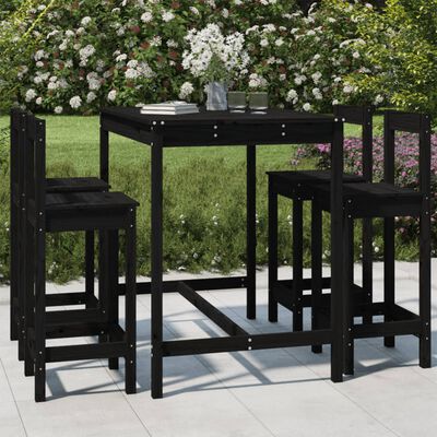 vidaXL 5 pcs conjunto de bar para jardim pinho maciço preto