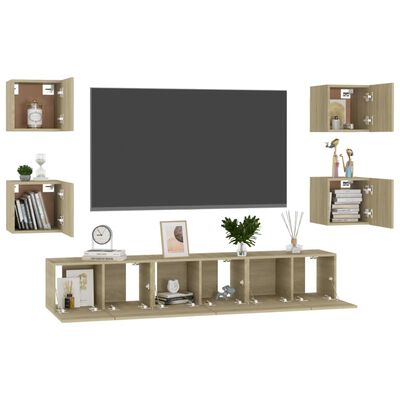 vidaXL 7 pcs conjunto móveis de TV derivados madeira carvalho sonoma