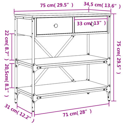 vidaXL Mesa consola 75x34,5x75 cm derivados de madeira carvalho sonoma