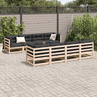 vidaXL 9 pcs conjunto sofás de jardim com almofadões pinho maciço