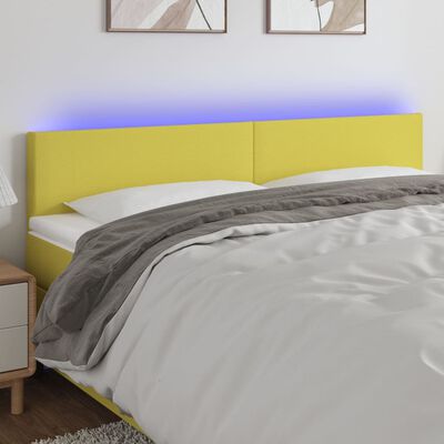 vidaXL Cabeceira de cama c/ luzes LED tecido 200x5x78/88 cm verde