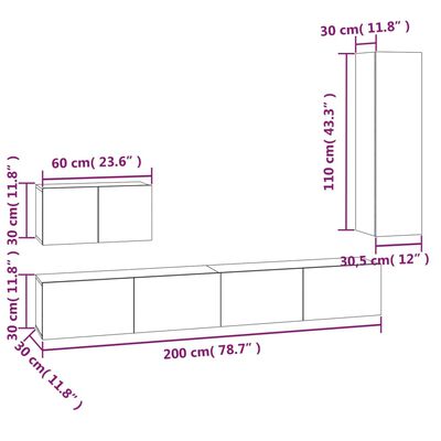 vidaXL Conjunto móveis de TV 4 pcs madeira processada sonoma cinza