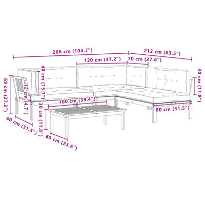 vidaXL 4 pcs móveis de paletes p/ jardim c/ almofadões acácia maciça