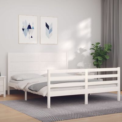 vidaXL Estrutura de cama King Size com cabeceira madeira maciça branco