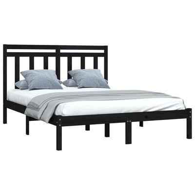 vidaXL Estrutura de cama casal 135x190 cm madeira maciça preto