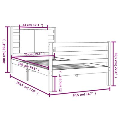 vidaXL Estrutura de cama pequena solteiro 2FT6 75x190 cm pinho maciço