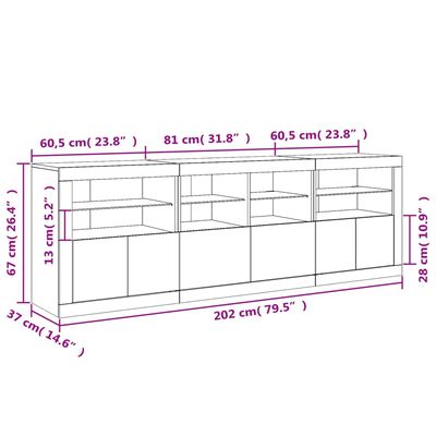 vidaXL Aparador com luzes LED 202x37x67 cm branco