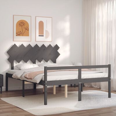 vidaXL Cama para idosos king size com cabeceira madeira maciça cinza