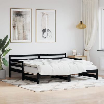 vidaXL Sofá-cama com gavetão 90x190 cm madeira de pinho maciça preto