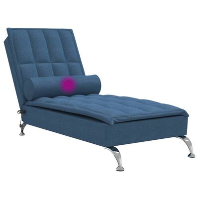 vidaXL Chaise lounge de massagem com rolo tecido azul