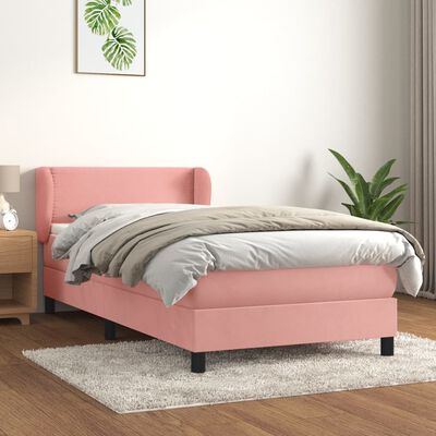 vidaXL Cama com molas/colchão 100x200 cm veludo rosa