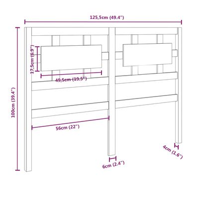 vidaXL Cabeceira de cama 125,5x4x100 cm pinho maciço castanho mel