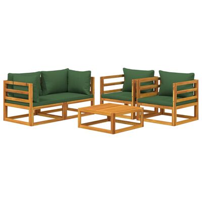 vidaXL 5 pcs conj. lounge jardim madeira c/almofadões verdes