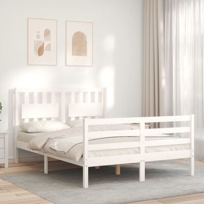 vidaXL Estrutura de cama com cabeceira 140x200cm madeira maciça branco