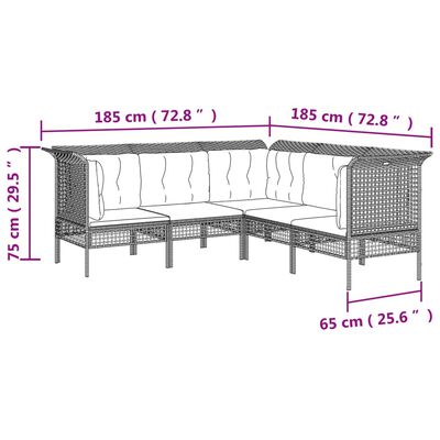 vidaXL 5 pcs conjunto lounge de jardim c/ almofadões vime PE cinzento