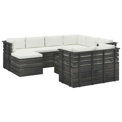 vidaXL 10 pcs conjunto lounge de paletes com almofadões pinho maciço